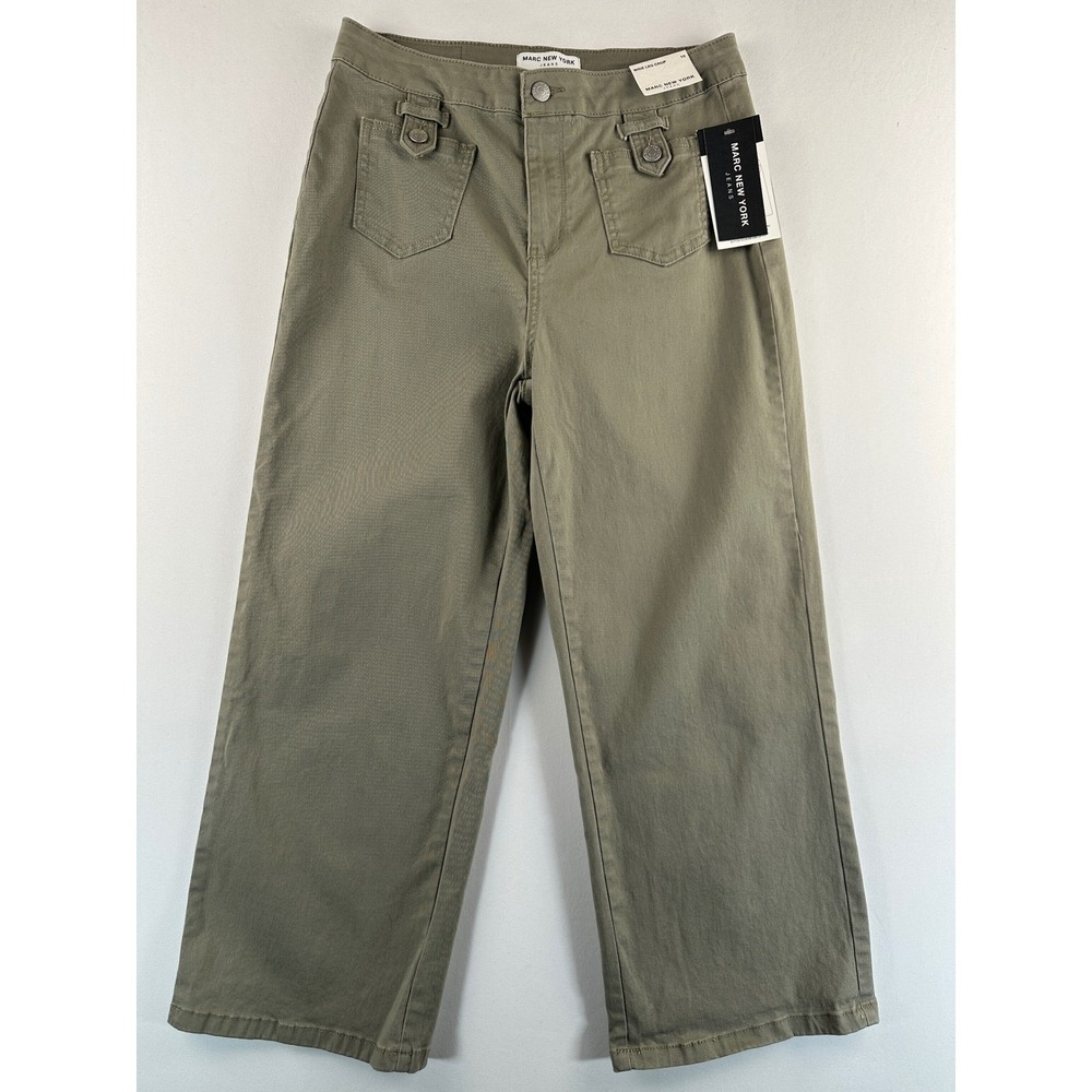Marc New York Wide Leg Crop Pants Womens Sz 10 Vetiver Khaki Chino Designer NWT